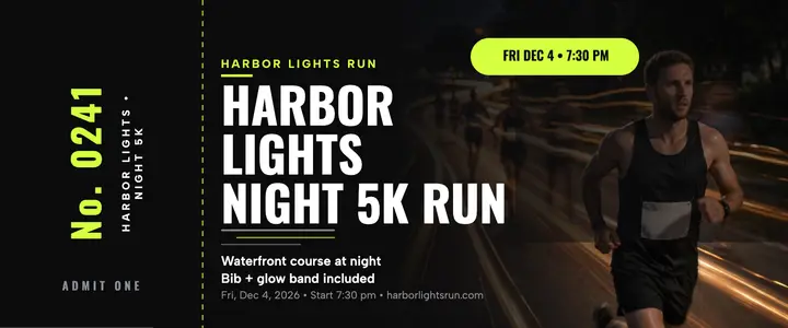 Harbor Lights Night 5K glow ticket template