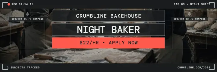Crumbline night baker hiring surveillance header: bakery hiring header template