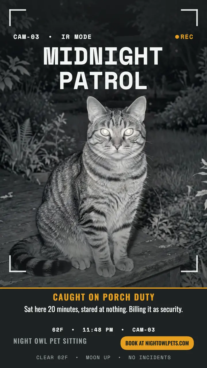 Midnight patrol cat trail cam story template
