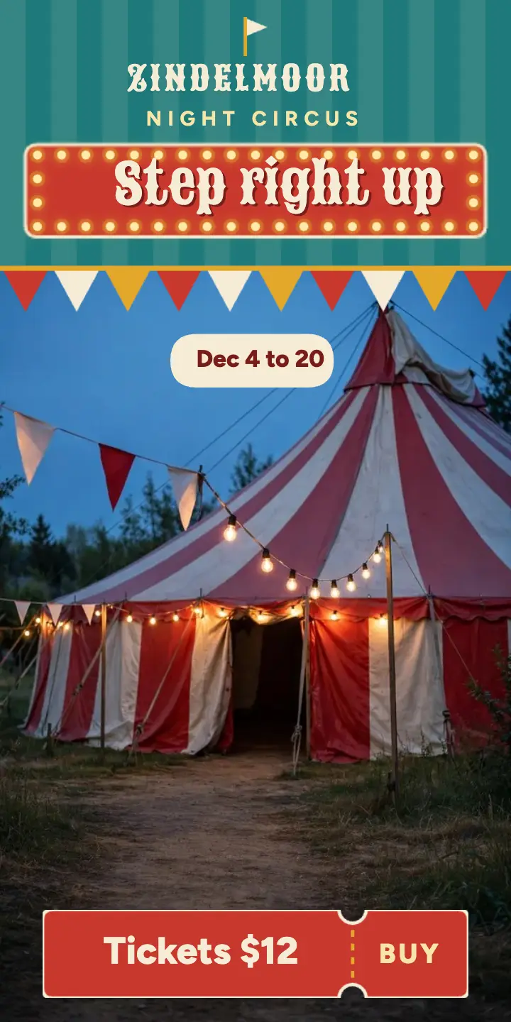 Night circus holiday run half-page ad template