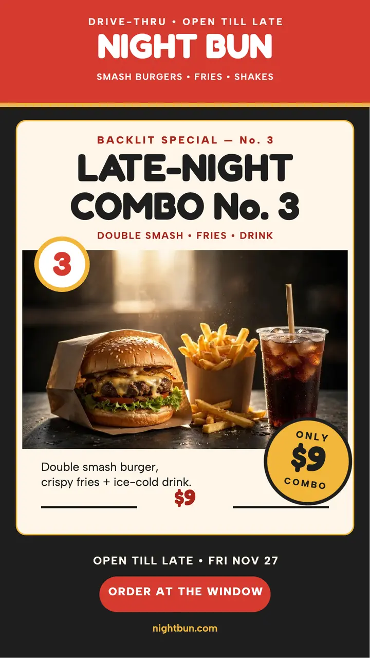 Night Bun late-night combo menu story template