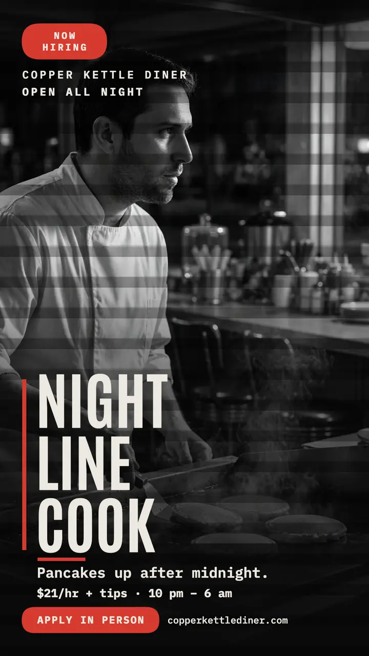 Copper Kettle night cook hiring story template