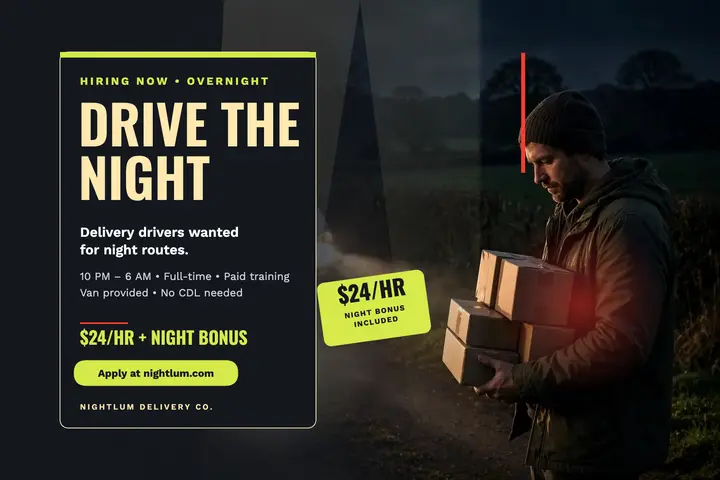 Nightlum overnight driver hiring postcard template