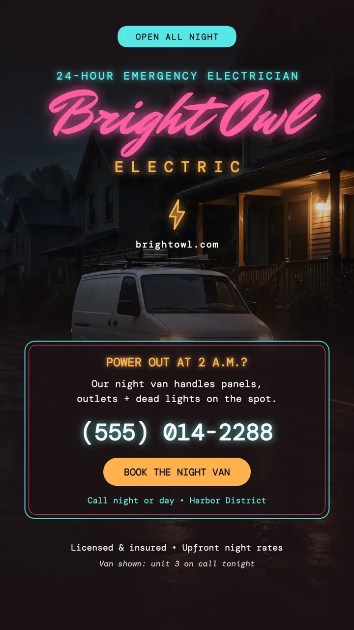 Bright Owl night electrician neon story template