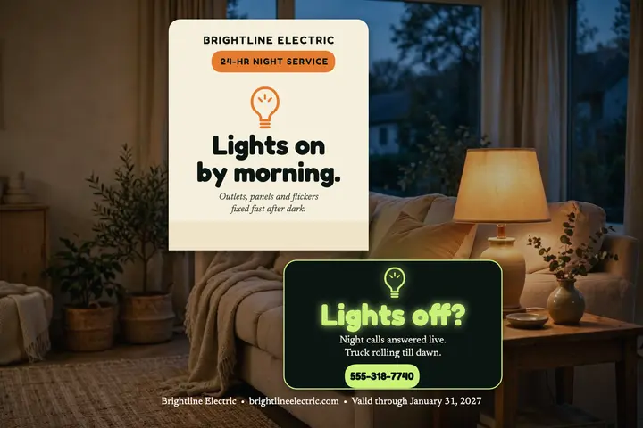 Brightline Electric night service postcard template
