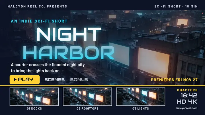 Night Harbor indie film launch thumbnail template