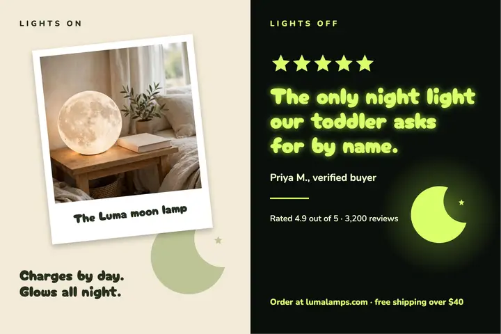 Luma moon lamp review postcard template