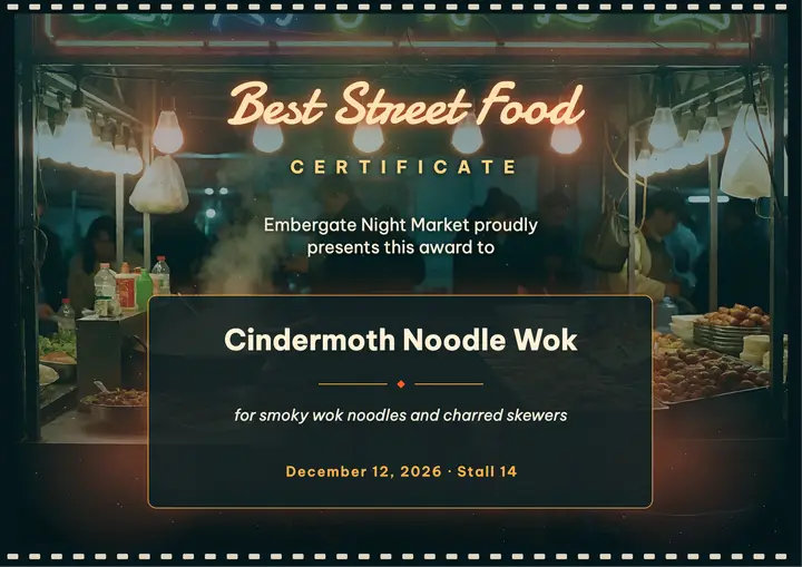 Night market best street food award, CineStill halation template