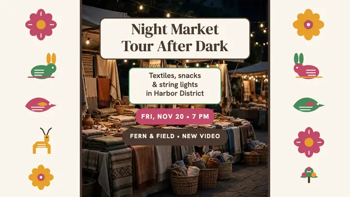 Night market tour embroidery thumbnail template