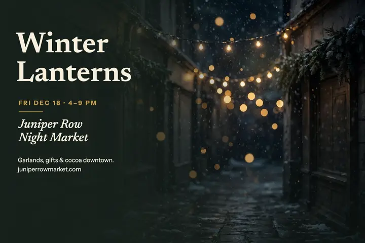 Juniper Row night market glow postcard template