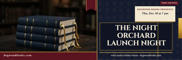 Night Orchard hardback launch evening header: book launch x header template