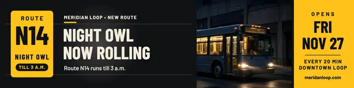 Meridian Loop night shuttle launch banner: shuttle launch banner template