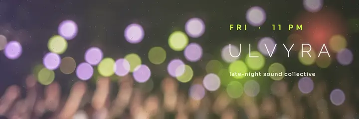Late-night party collective X header, acid blur template