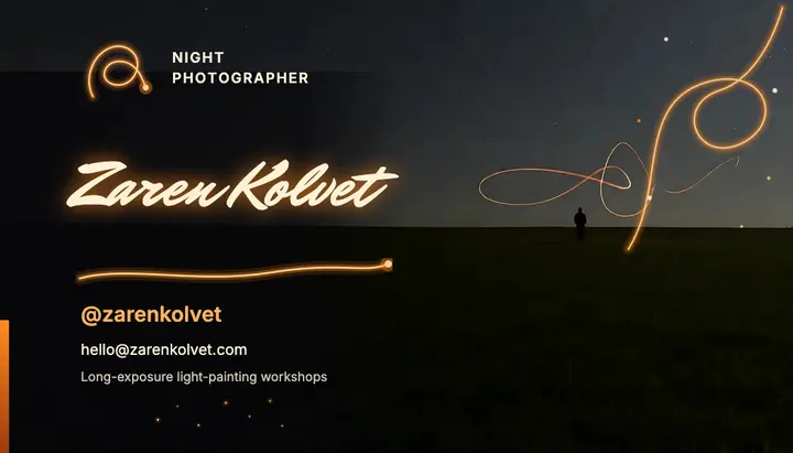 Night photographer light painting business card: photographer business card template
