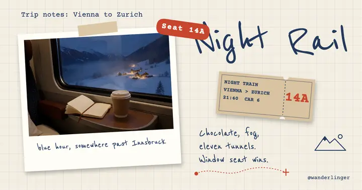 Night Rail trip notes, travel journal Facebook post: travel journal post template