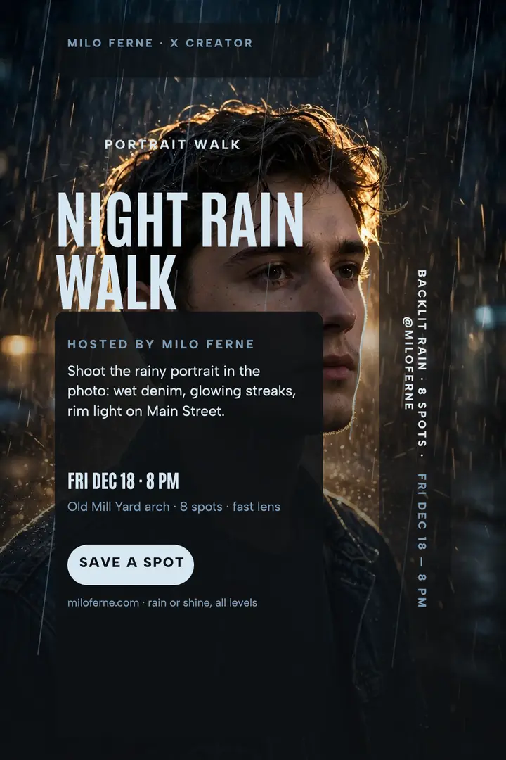 Night Rain Walk photo walk poster template