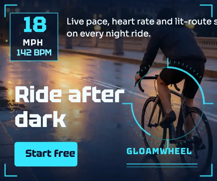Gloamwheel night-ride cycling app ad template