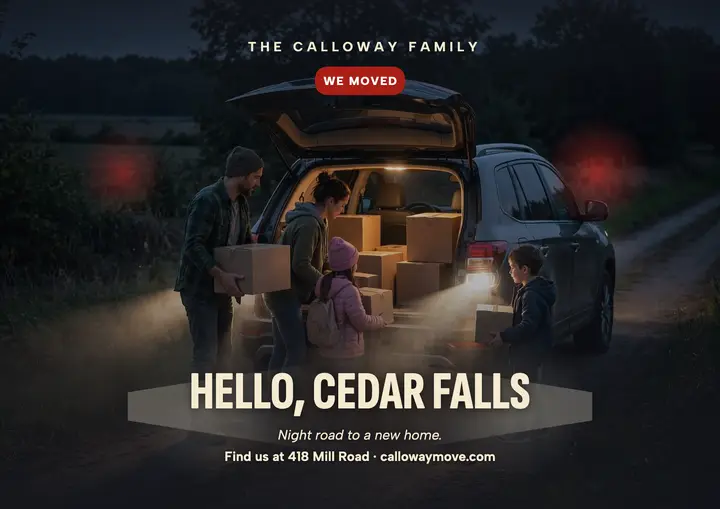 Calloway family night road moving announcement template