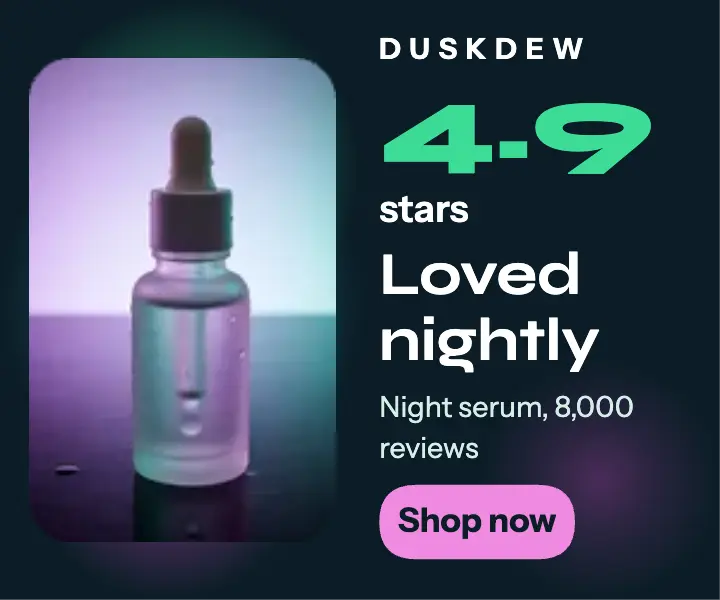 Duskdew night serum reviews ad: skincare review ad template
