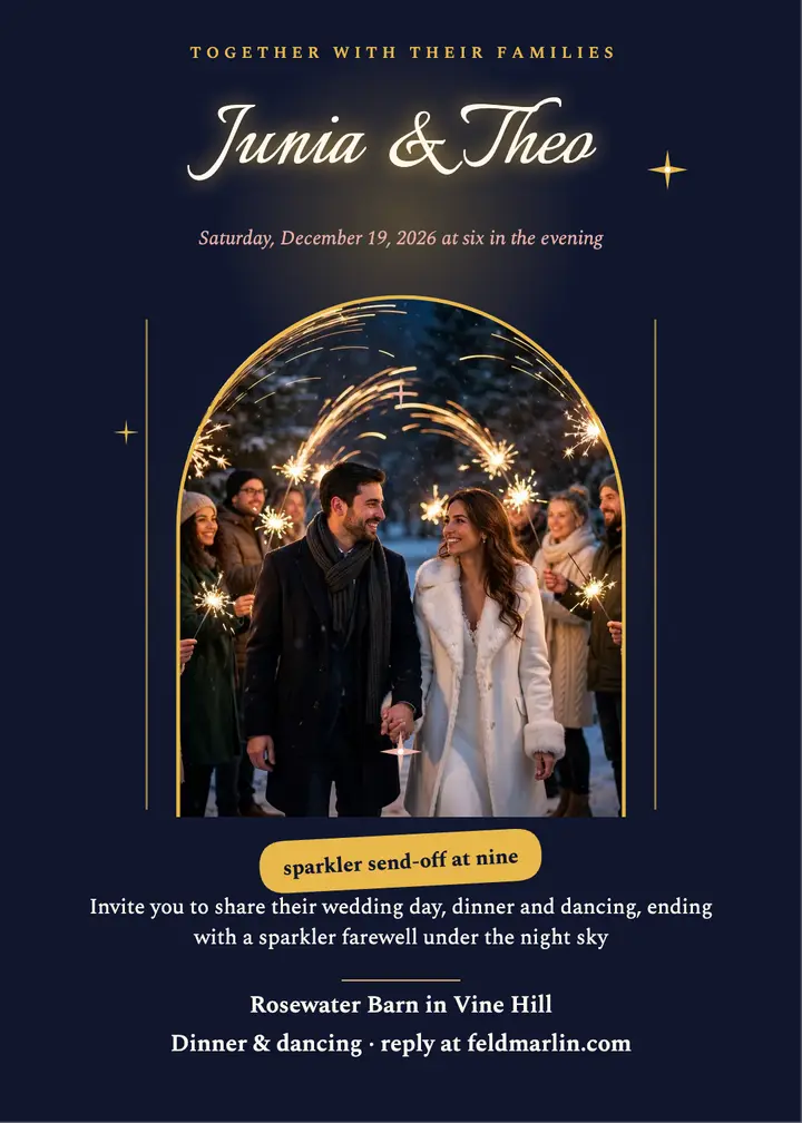 Junia and Theo sparkler send-off invitation template
