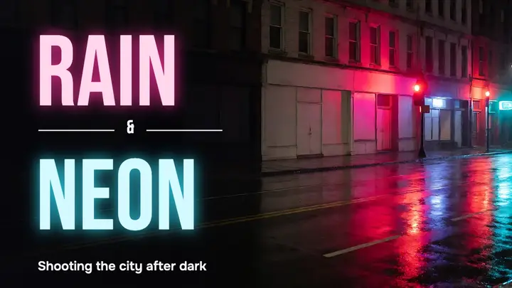 Rain and neon night photography thumbnail template