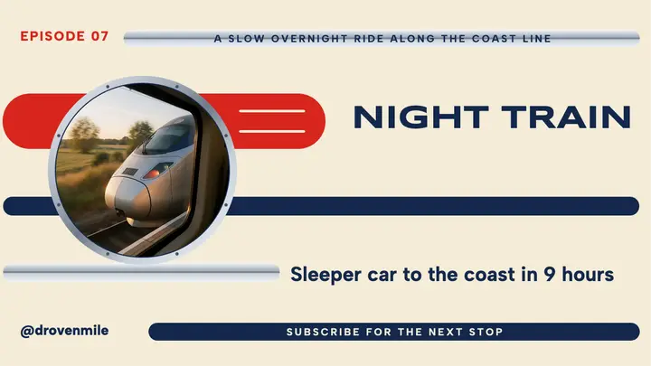 Night Train sleeper car travel thumbnail, streamline moderne template