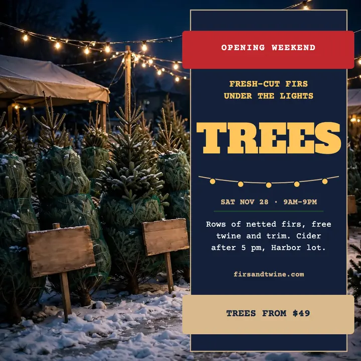 Firs and Twine opening weekend sale post template