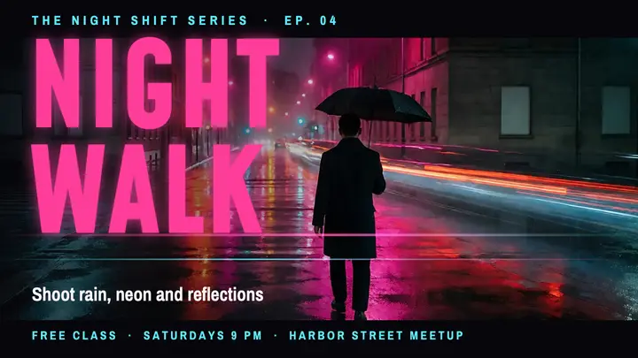 Night photography walk neon noir thumbnail template
