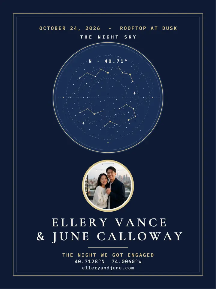 Night we got engaged star chart portrait template