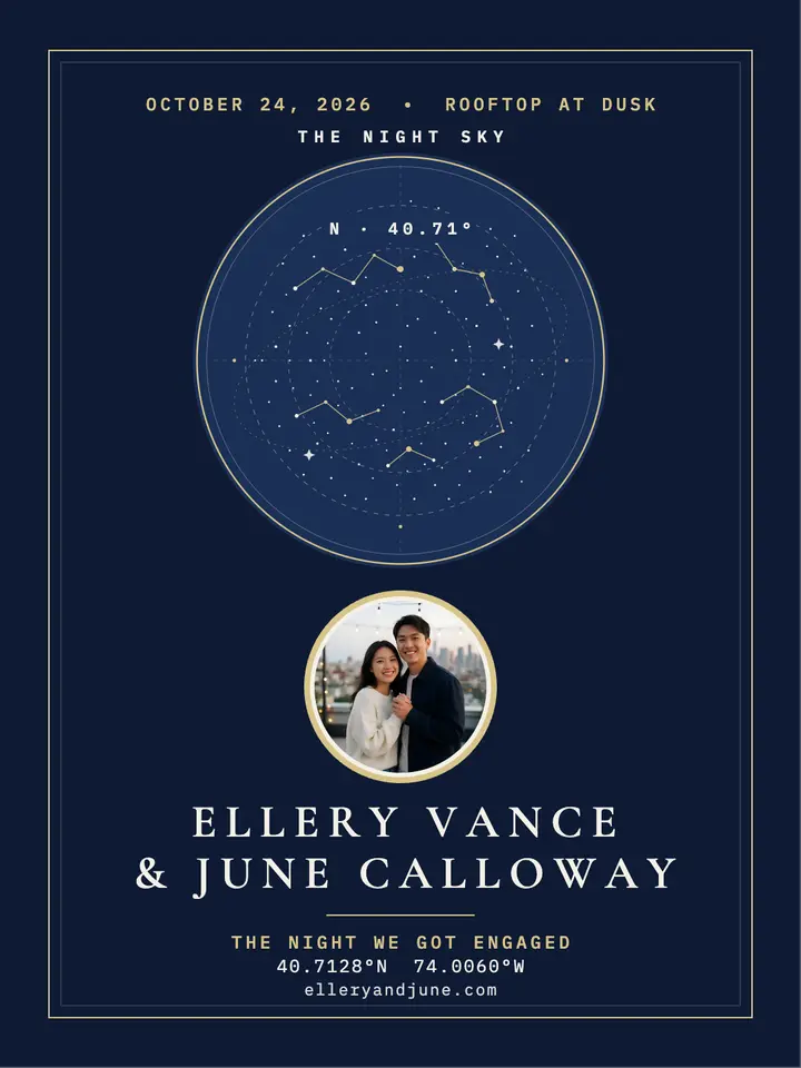 Night we got engaged star chart portrait template