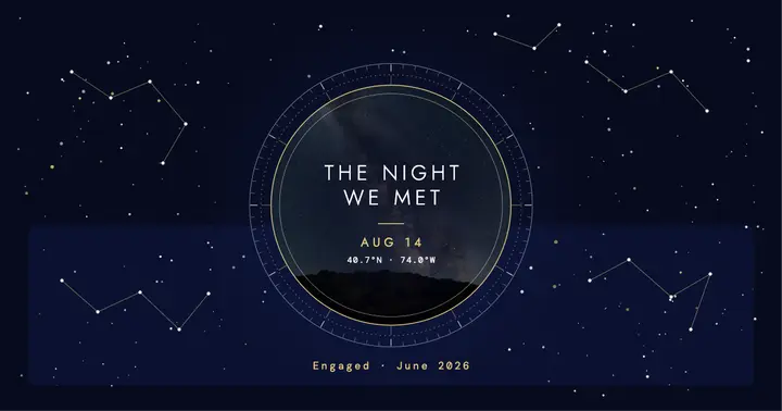The night we met star map engagement post: engagement announcement post template