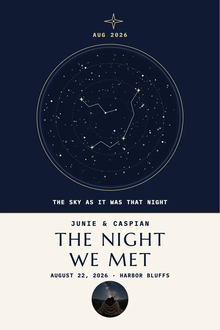 Junie and Caspian night we met poster template