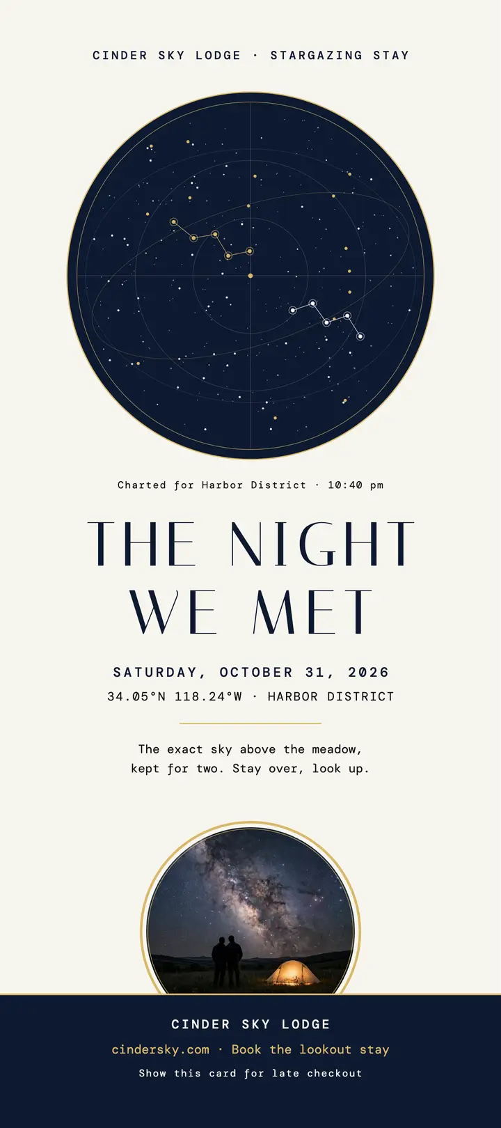 Cinder Sky night we met star rack: star map keepsake card template
