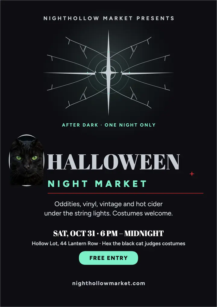 Nighthollow Halloween night market flyer template