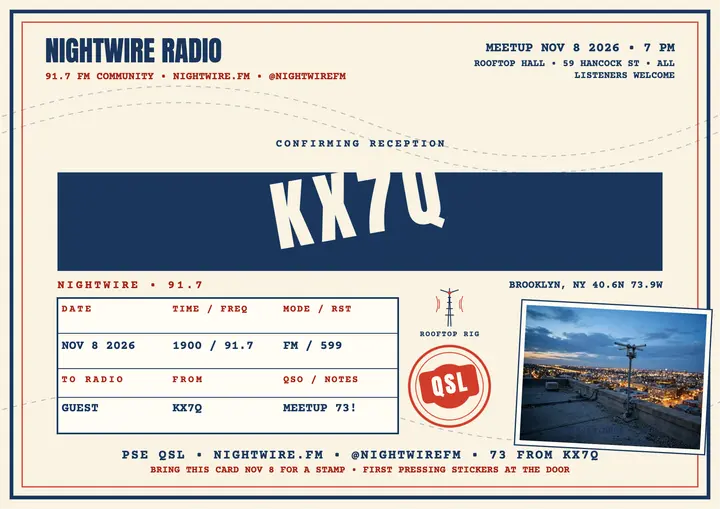 Nightwire Radio meetup QSL card template