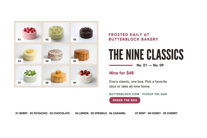 Butterblock nine classic cakes postcard template