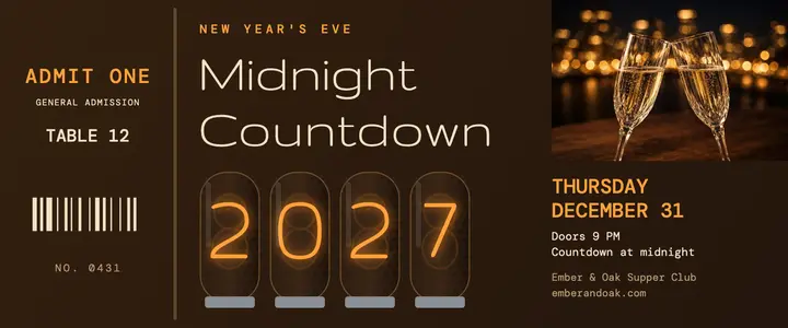 Ember and Oak midnight countdown ticket template