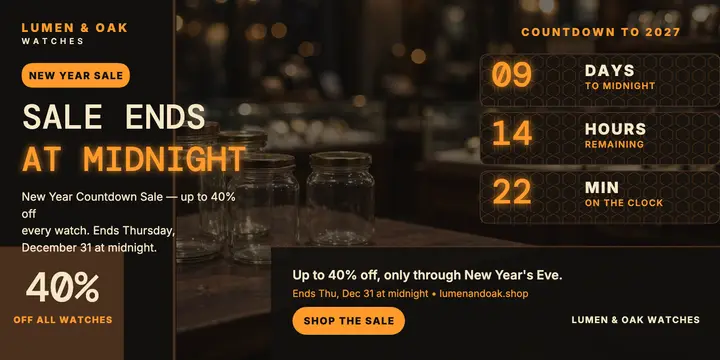 Lumen and Oak New Year sale countdown: new year sale countdown post template
