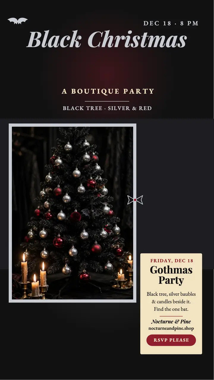 Nocturne and Pine black tree party story template