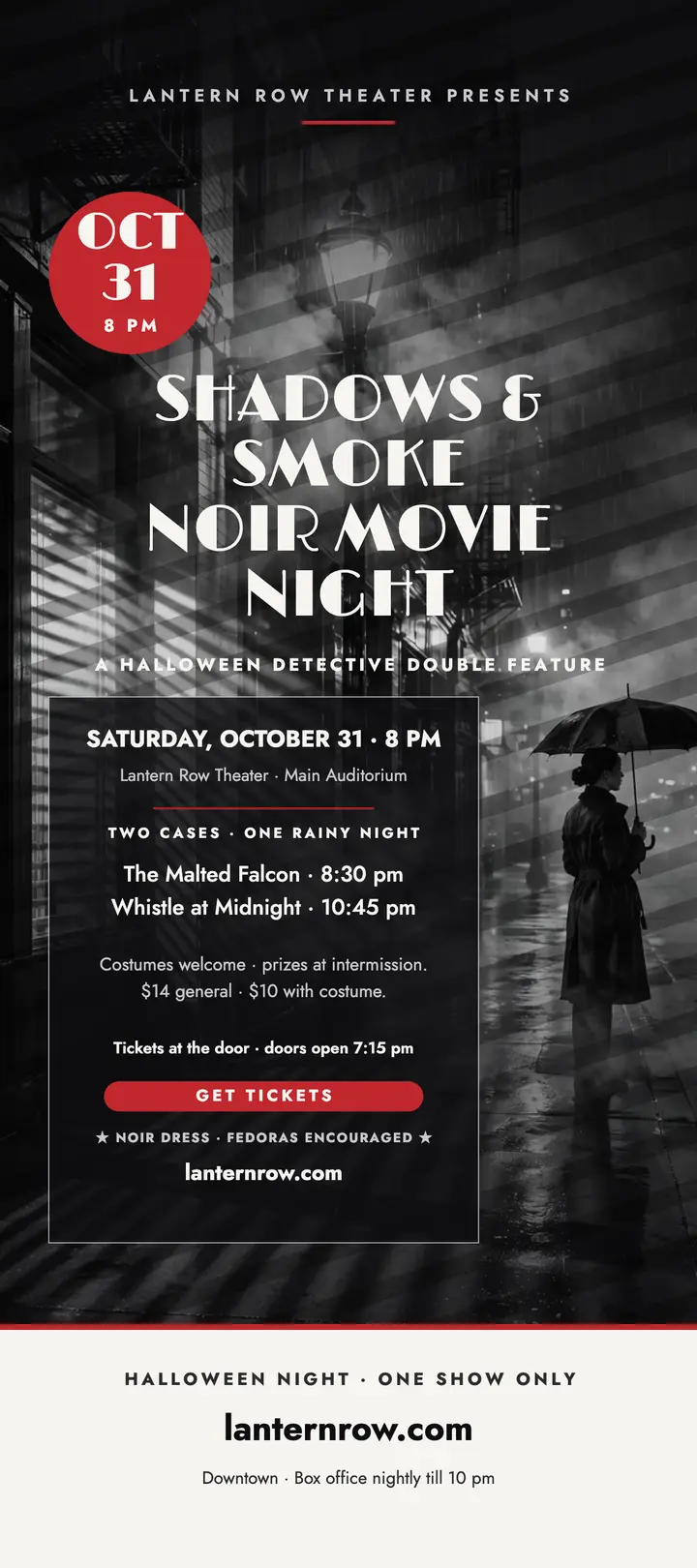Shadows and Smoke noir movie night rack card template