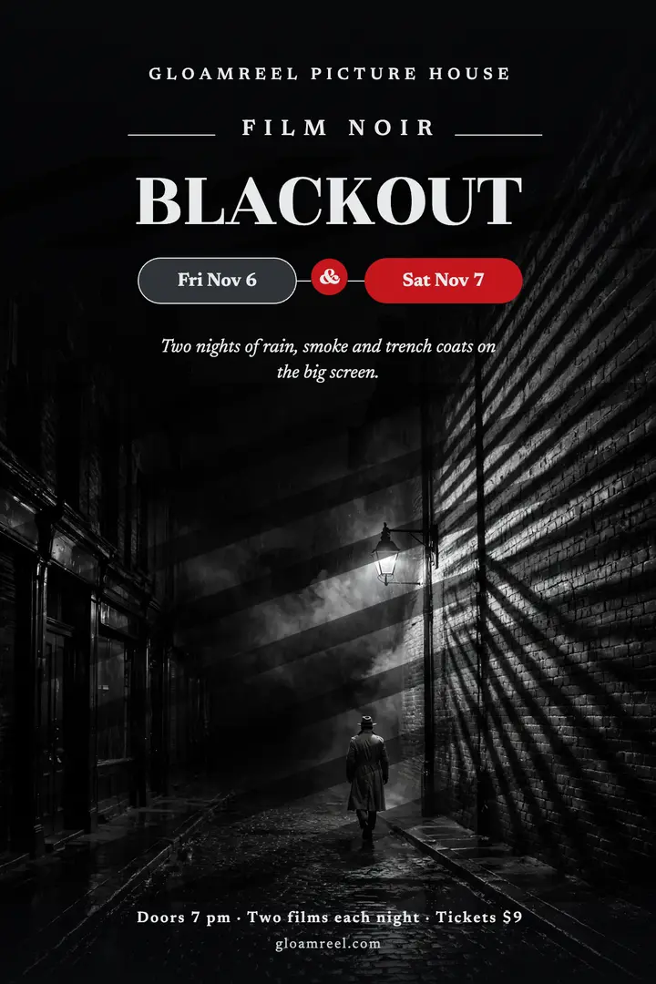 Blackout film noir double bill poster template