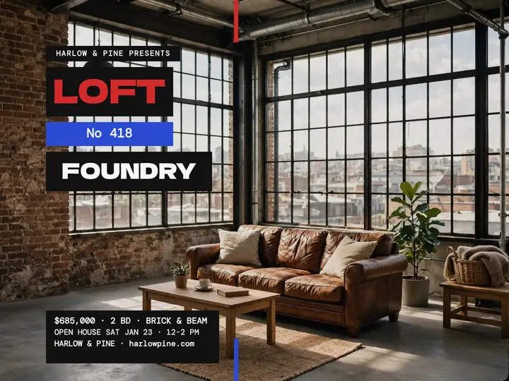 Foundry loft listing slide, noir title cards template
