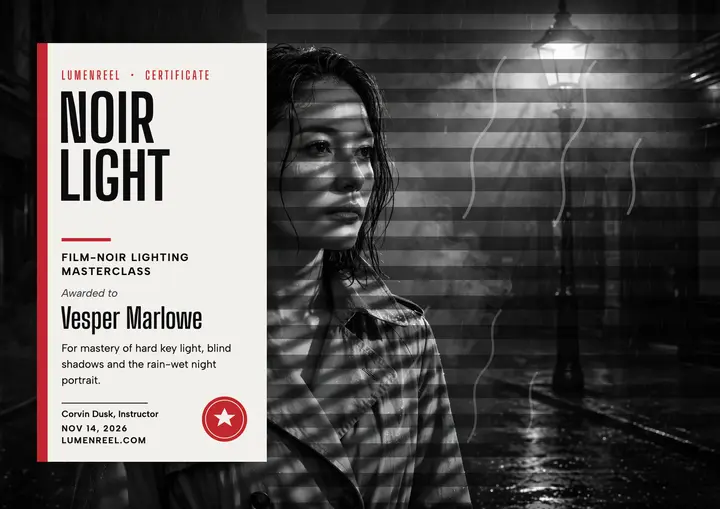 Noir Light Workshop certificate: film noir certificate template