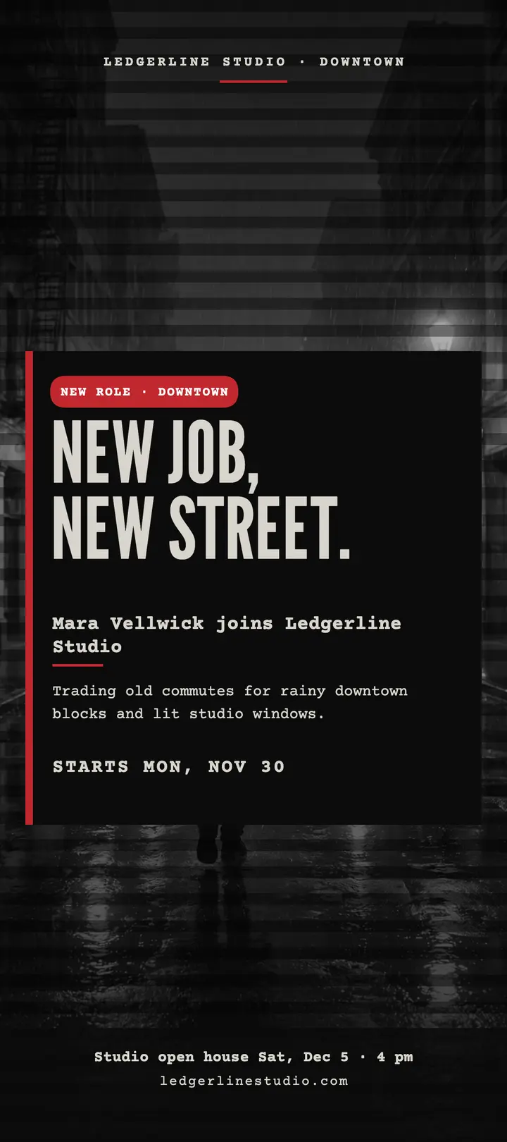 Mara Vellwick new job noir rack card template