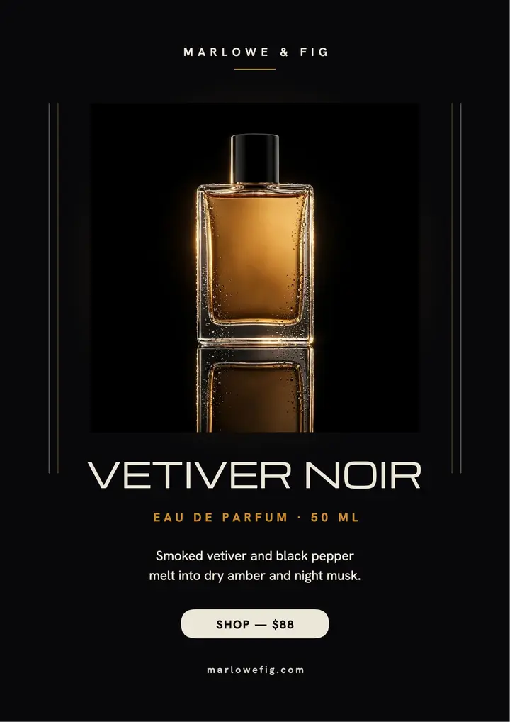 Vetiver Noir perfume promo flyer template