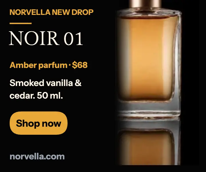 Norvella Noir perfume drop ad template