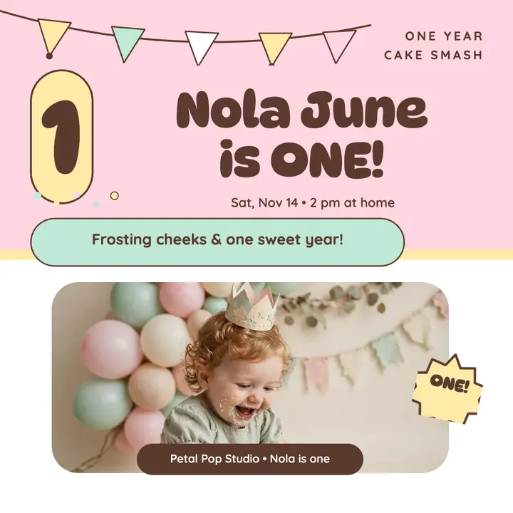 Nola June first birthday cake smash post template