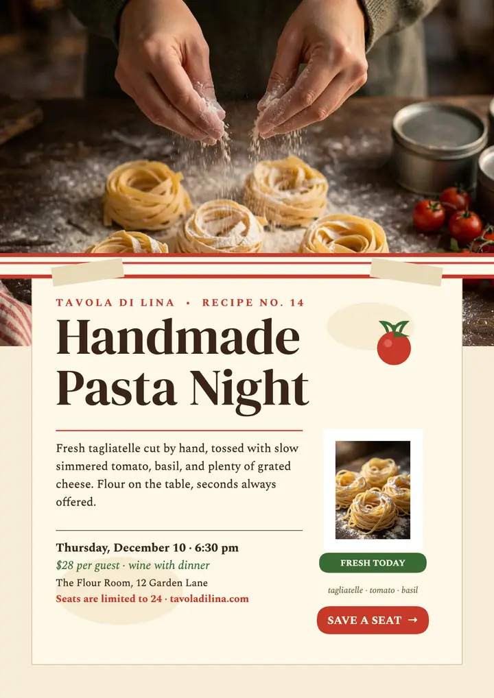 Tavola di Lina pasta night flyer template