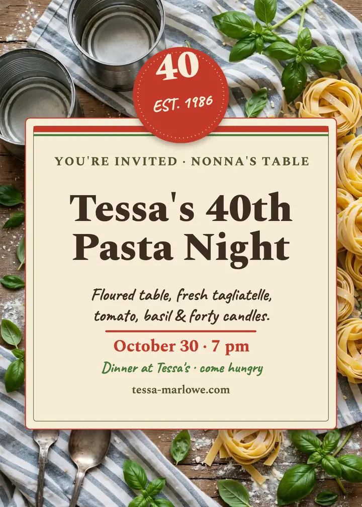 Tessa's 40th pasta night invite template
