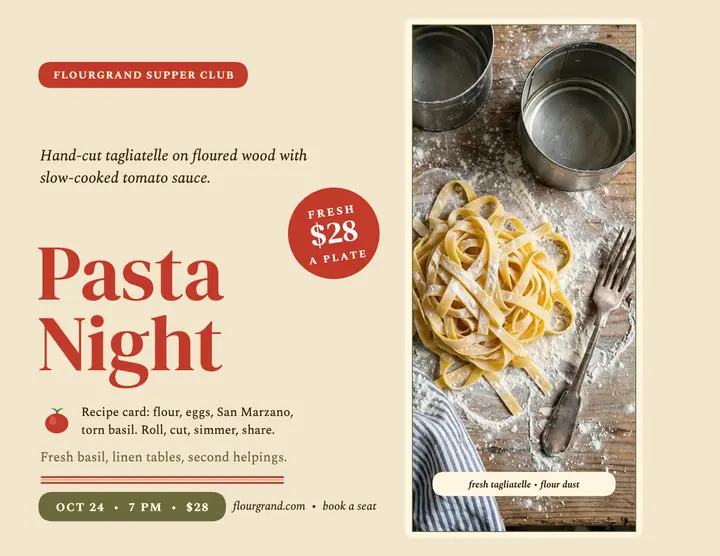 Flourgrand fresh pasta night flyer template